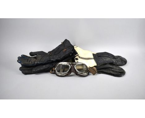 Two Pairs of Vintage Motorcycle Gloves and a Pair of Goggles 
