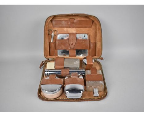 A Vintage Leather Cased Gentlemans Travelling Set Monogrammed ED 