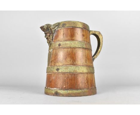 A Vintage Mask Head Wood and Metal Jug for Restoration, Hinged Lid but no Base, 20cms High 