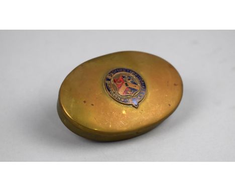 A Late 19th/Early 20th Century Brass Oval Snuff Box, The Hinged Lid with Enamelled Military Badge for The Bradford Territoria