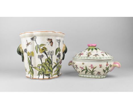 A Reproduction Crackle Glazed Planter, 21x18.5cm high Together with a Reproduction Crackle Glazed Tureen and Cover, 21x13cm h