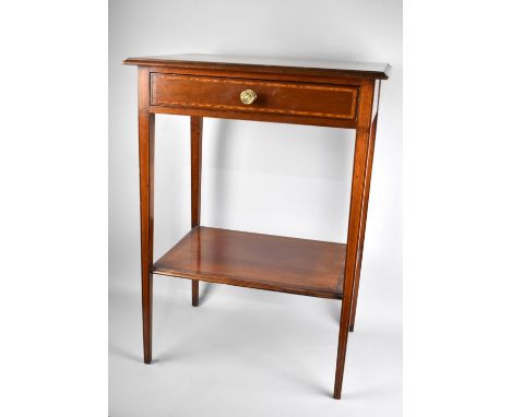 An Edwardian Inlaid Rectangular Side Table with Single Drawer and Stretcher Shelf, Tapering Square Supports, 53.5cms by 38cms