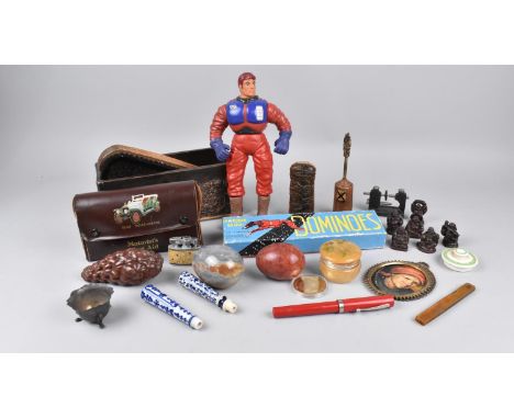 A Collection of Various Vintage Items to Comprise Raphia Farinifera Seed Pod, Chinese Figures, Handle, Dominoes etc 