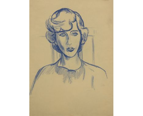 Edward Wolfe RA,  South African/British 1897-1982 -   Portrait of a lady, head and shoulders;   crayon on paper, signed in pe