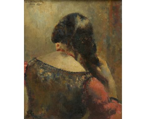 Clara Klinghoffer,&nbsp;Polish/British 1900-1972 -&nbsp;Portrait of a woman brushing her hair, 1930;&nbsp;oil on canvas board