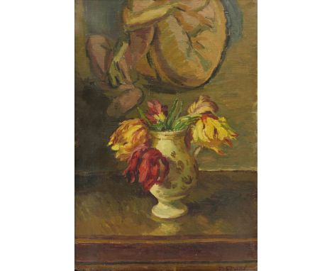 Duncan Grant,  British 1885-1978 -   Parrot Tulips, c.1957;    oil on board, signed lower right 'Duncan Grant', 56 x 38.4 cm 