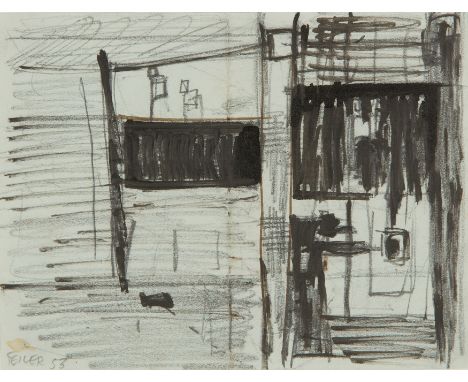 Paul Feiler,&nbsp;British 1918-2013 -&nbsp;Mousehole Harbour, 1953;&nbsp;ink and pencil on paper, signed and dated lower left