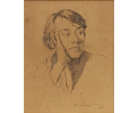 Grace English,&nbsp;British 1891-1956 -&nbsp;Portrait of Hellene Walton, 1915;&nbsp;ink on paper, signed and dated lower righ