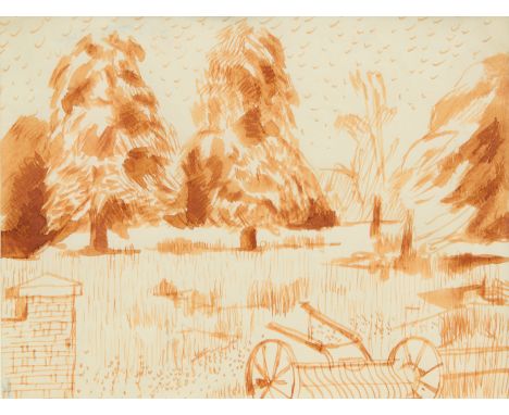 Keith Vaughan,&nbsp;British 1912-1977 -&nbsp;Farm Machinery, c.1942-43;&nbsp;sepia wash on paper, with studio stamp on the re