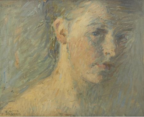 Erna Hoppe Kinross,&nbsp;German/British 1875-1964 -&nbsp;Portrait of the Artist, 1908;&nbsp;oil on panel, signed lower left '