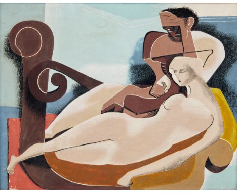 Blair Hughes-Stanton,  British 1902-1981 -   Two Figures, 1939;   tempera on canvas, signed and dated lower right 'H-S 39', t