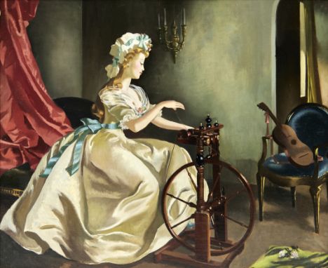 Anna Katrina Zinkeisen,  British 1901-1976 -   The Spinning Wheel;   oil on canvas, signed lower left (partially covered by f