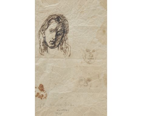 Mervyn Peake,  British 1911-1968 -   Portrait of Ithell Colquhoun, 1939;   ink on paper, inscribed by Ithell Colquhoun 'By Me