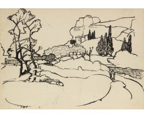 Jessica Dismorr,  British 1885-1939 -   Les Baux, c.1912; ink on paper, 27.2 x 39 cm   Provenance:  Woolley & Wallis, Salisbu