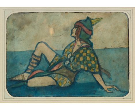 Micheál Mac Liammóir,  Irish 1899-1978 -   Seated figure;   watercolour, ink and pencil on paper, signed centre right edge 'M