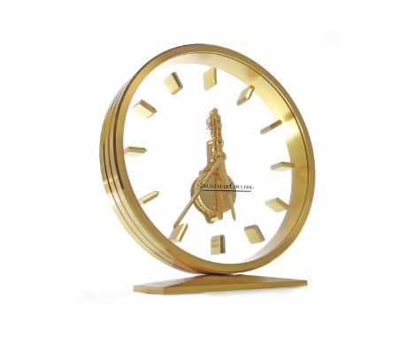 JAEGER LECOULTRE MYSTERY DIAL DESK CLOCKimpressed maker's mark to the skeleton movement, gilt metal and perspex case, raised 