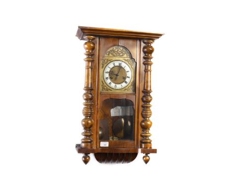 LATE VICTORIAN VIENNA STYLE WALL CLOCKby Gustav Becker, the white enamel chapter ring with Roman numerals, mounted to a brass