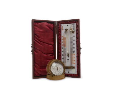 VICTORIAN TRAVELLING COMPASScontained in a circular brass case; also another small compass, in a fruitwood case; and a Victor