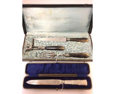 Early George V silver bread knife with a carved mother of pearl handle, in a fitted case (Sheffield 1910) Mark Willis &amp; S