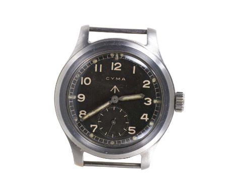 Cyma 'Dirty Dozen' military wristwatch with black dial, Arabic numerals, luminous hands and markers, subsidiary seconds, broa