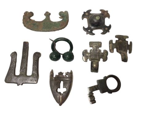 Two bronze girdle sword hangers, together with Celtic and later jewellery