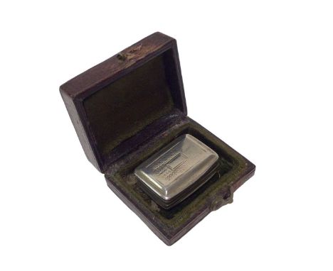 George IV silver vinaigrette of rectangular form, with engine turned decoration and hinged cover, opening to reveal a silver 