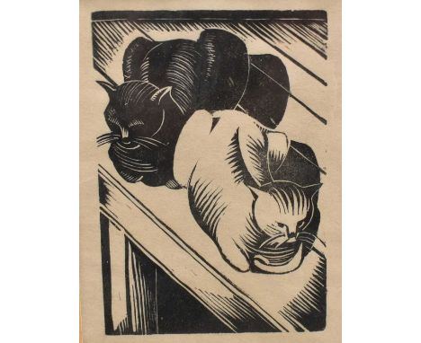 *John Nash (1893-1977) woodcut - Tibby and Patch, c.1919, stamped verso with Studio Stamp, 10cm x 7.5cm, in glazed frameExhib