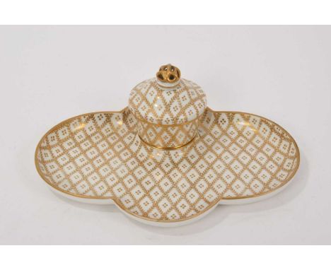 Nyphenburg porcelain inkwell, of trefoil form, with gilt decoration, stamped mark, 20cm wideIn good condition with just some 