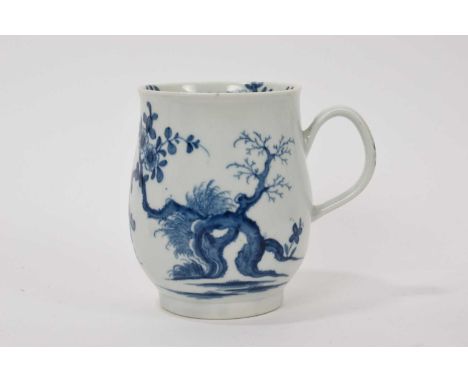 A Worcester porcelain bell-shape mug, circa 1758, painted in underglaze blue with the Prunus Root pattern, 11.75cm highNick t