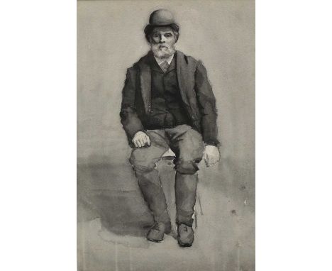Effie Alexander, Edwardian monochrome watercolour - portrait of a seated man, a watercolour sketch verso, signed and dated '0