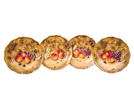 Four Royal Worcester plates, painted with studies of fruit, three signed by N. Creed and one by D. Shinnie, 27cm diameterAll 