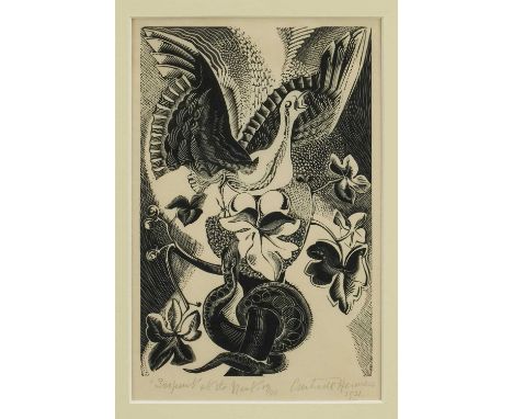 *Gertrude Hermes (1901-1983) signed limited edition woodcut - 'Serpent at the nest', 19/30, dated 1931, 21cm x 13.5cm, in gla