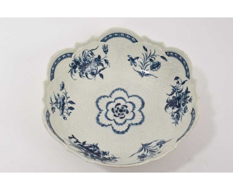 Worcester blue printed junket dish, circa 1775, crescent mark to base, 24.5cm diameterProvenance; Godden Reference Collection