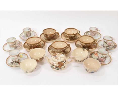 Japanese eggshell porcelain coffee cans and saucers, and Japanese Satsuma pottery tea wares