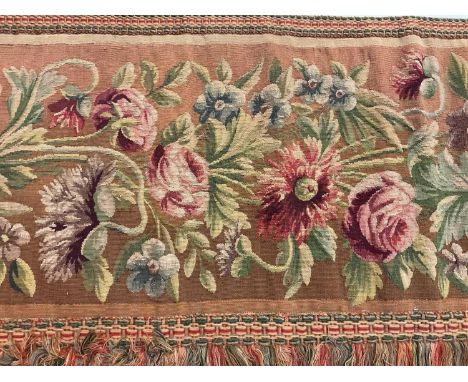 19th century Aubusson tapestry wall hanging scrolling flowers and foliage, 220 x 45cms approximately