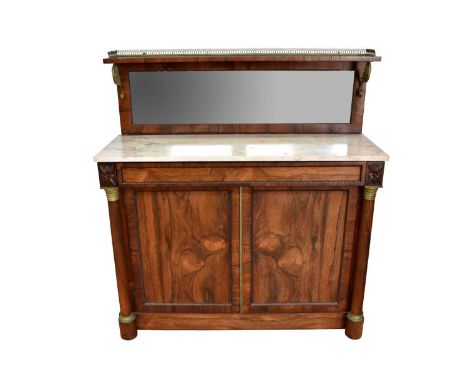 Fine quality Regency Rosewood collectors' cabinet/credenza with mirrored shelf back with pierced gothic gallery and ormolu sc