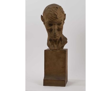 Sèvres bust of a faun by Maurice Guiraud-Rivière (1881-1947), with rectangular base, 53cm highThe base has been repaired. Oth