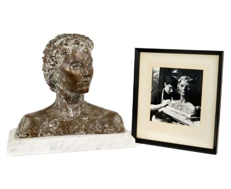 John Doubleday (b. 1947) bronze, female bust, signed and indistinctly dated (possibly 1975), on marble plinth, 43cm high, tog