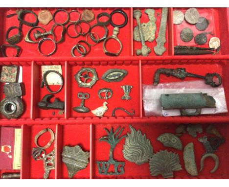 Antiquities including Roman seal box lids, Roman key, Roman rings, various other Roman, Celtic and other items