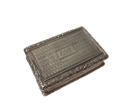 George IV silver vinaigrette of rectangular form, with engine turned decoration and hinged cover with engraved initials, open