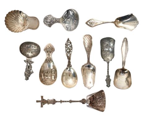 Collection of 19th/20th century Dutch and other Continental, silver and white metal caddy spoons, various patterns and design