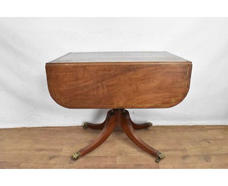 19th century mahogany sofa table, with brass inlaid top and star of David to the end frieze drawer and opposing tablet end, r