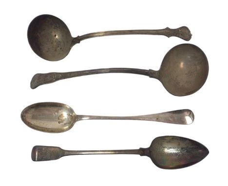 George IV silver Kings pattern with Union Shell heel soup ladle, with engraved initials (London 1826) John, Henry &amp; Charl