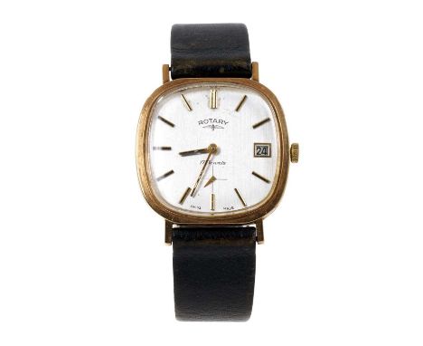 Gentlemen's 1970s Rotary 9ct gold wristwatch with 17 jewel movement with silvered dial, baton numerals and with calendar aper
