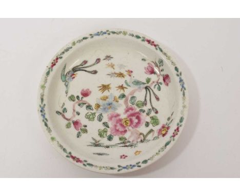 Rare Bow ‘Nappy’ plate, circa 1748-50, painted in the Chinese famille rose style, 19.5cm diameterSome enamel wear and scratch