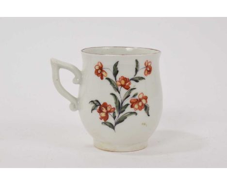 Derby bell shaped coffee cup, circa 1758, polychrome painted with floral sprays, red-lined rim, with wishbone handle, 6.75cm 