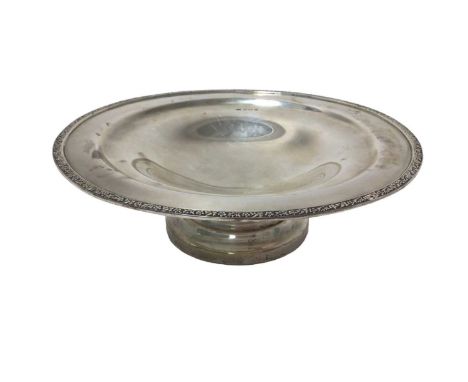 1930s silver fruit bowl of circular form, with dished centre and floral border, on a circular pedestal base (Birmingham 1936)