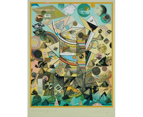 Richard Drew, known as Zacron (British, 1943-2012) silkscreen print - Transient City, signed and numbered 1/500, image 63 x 4