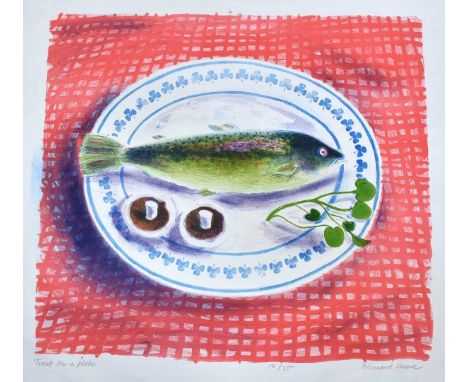 *Bernard Cheese (1925-2013) print - Trout on a Plate, 12/35, signed and blind stamped, 43cm x 48cm, unframed