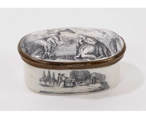 Birmingham enamel oval box, printed with a biblical scene, circa 1770, 6cm longGood restored condition, some scratching and w